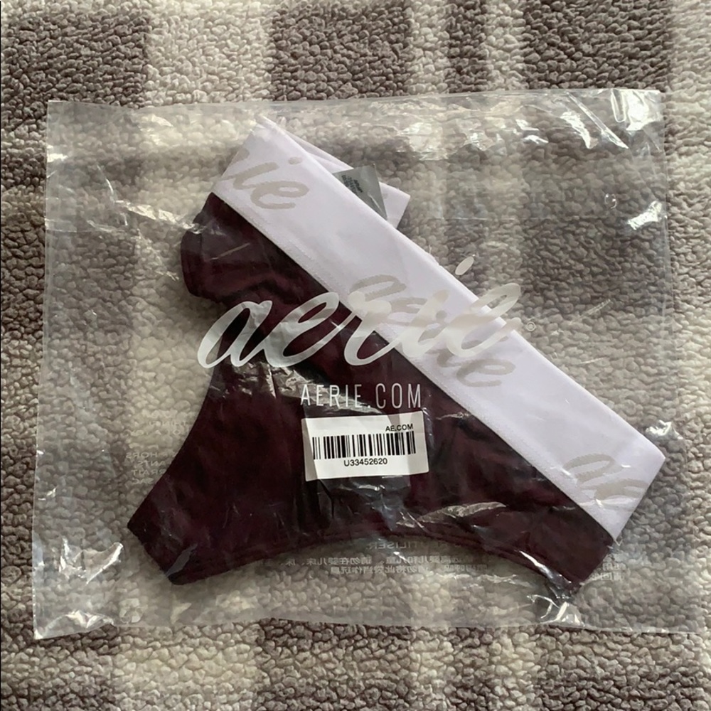 Aerie Cotton Logo Thong Underwear (Deep Plum)